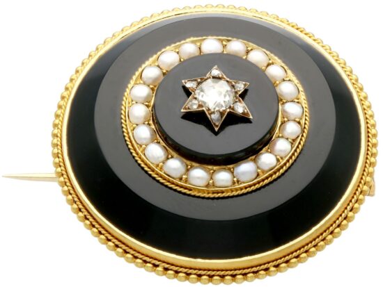 Victorian Onyx Brooch with Diamonds