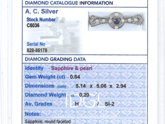 Edwardian Sapphire Brooch grading card