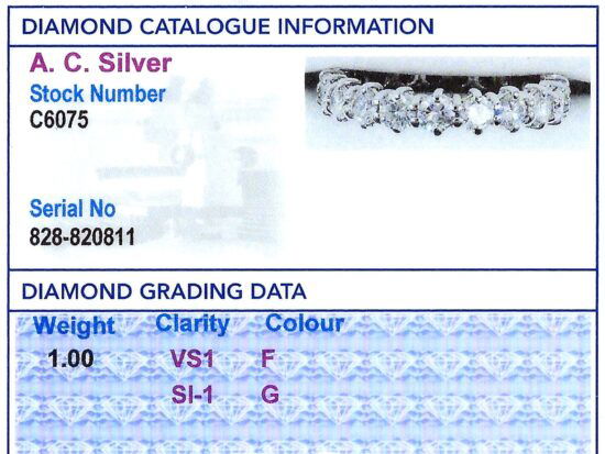 White Gold Full Eternity Ring grading card