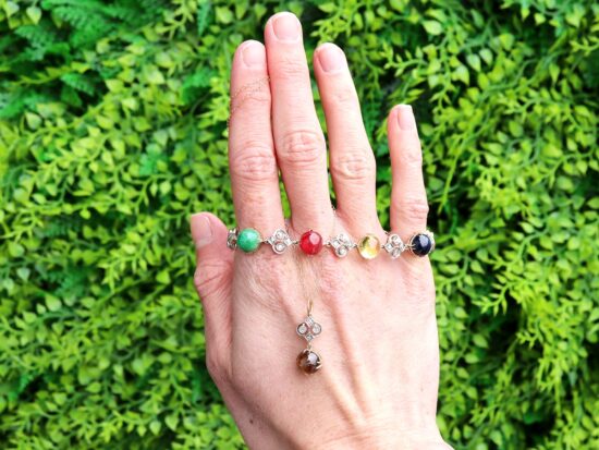 gemstone bracelet and pendant set outside