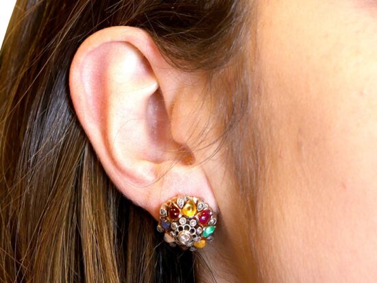 wearing Antique Gemstone Cluster Earring