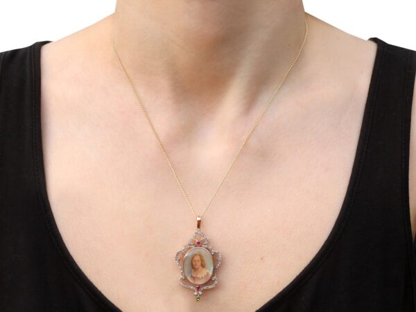 wearing Victorian Portrait Pendant