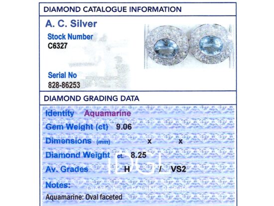 Large Aquamarine and Diamond Earrings grading card
