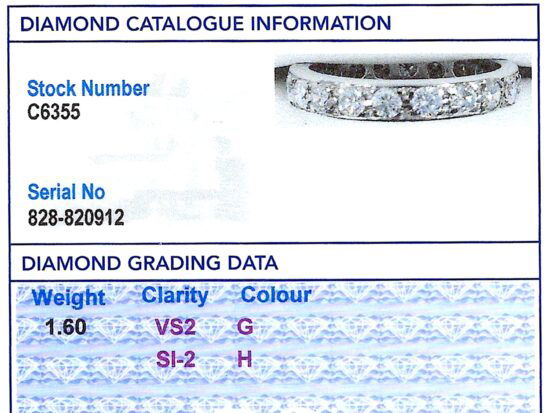 1970s diamond Eternity Ring grading card