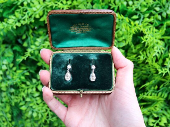 Pear Cut Diamond Earrings Outside In Box
