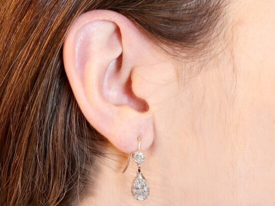 Diamond Earrings On Ear Closeup