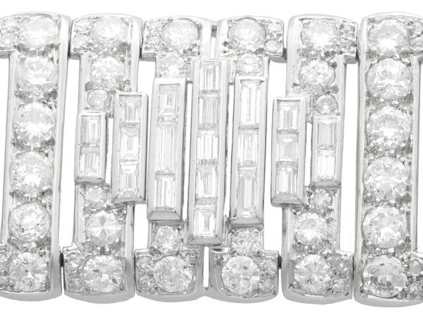 close up of diamonds on art deco white gold diamond bracelet