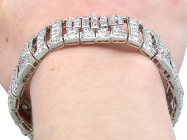 art deco white gold diamond bracelet on hand