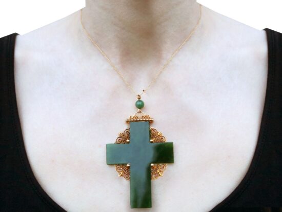 Victorian Gold Cross Pendant Worn