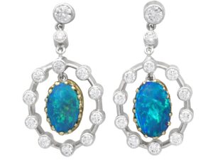 Antique Opal Diamond Earrings Front