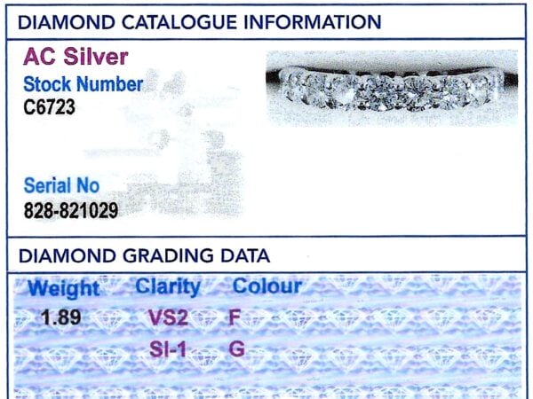 1950s 18ct White Gold Eternity Ring grading card