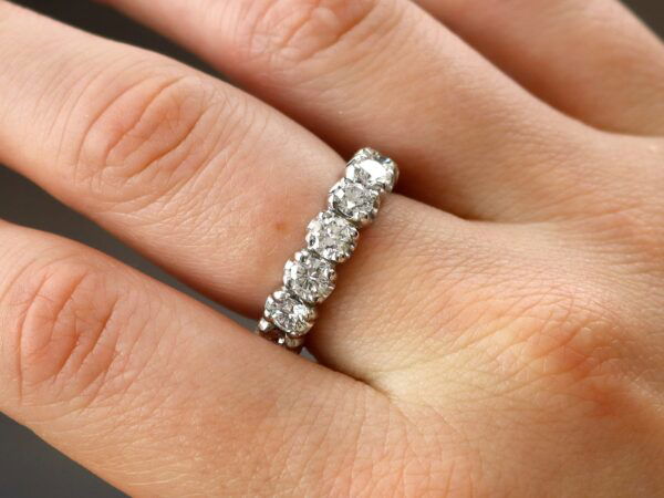 18ct white gold eternity ring on finger