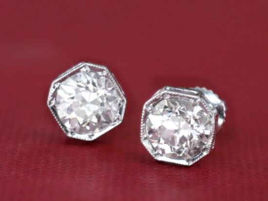 Antique Diamond Platinum Stud Earrings