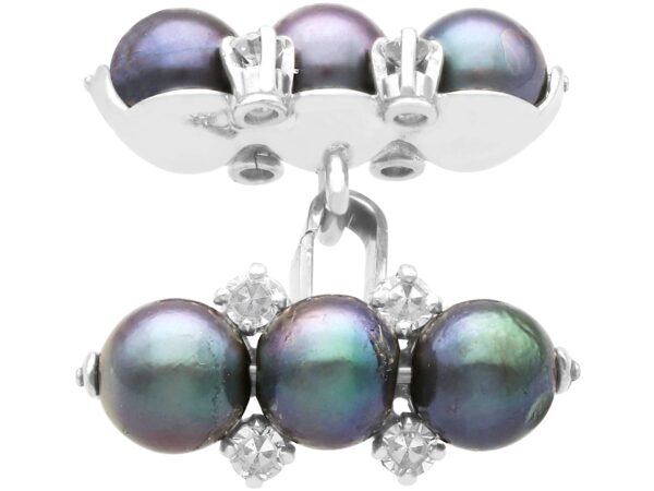 Tahitian pearl and diamond cufflink in white gold