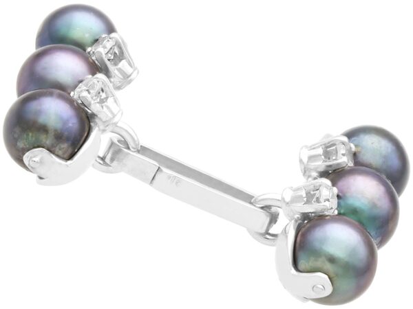 white gold Tahitian pearl and diamond cufflink
