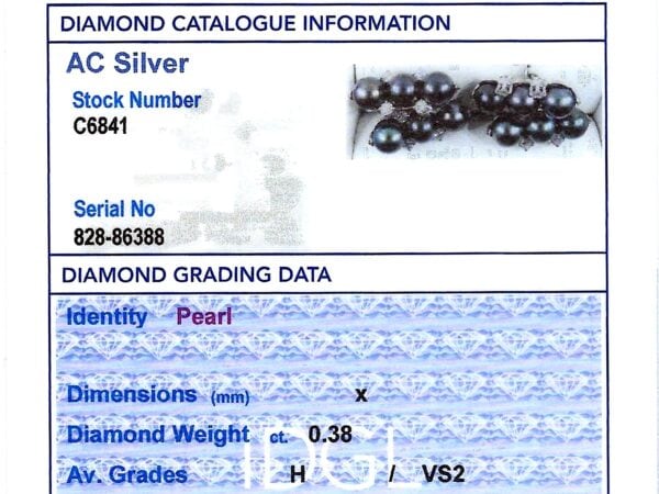 pearl and diamond cufflinks grading card