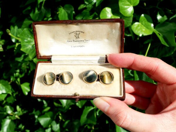tigers eye cufflinks in box