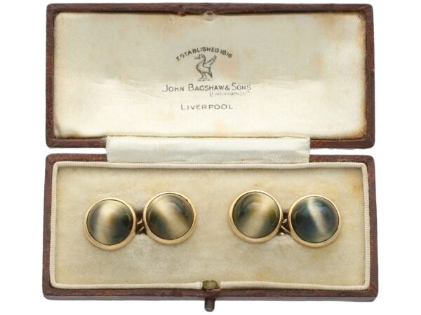 boxed tigers eye antique cufflinks