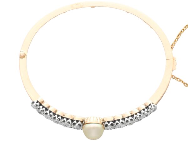 Antique Saltwater Pearl Diamond Rose Gold Bangle