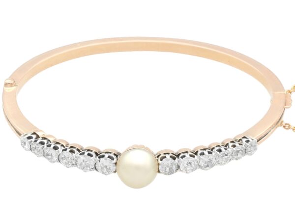 Natural Pearl Diamond Rose Gold Bangle Front