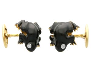 vintage enamel frog cufflinks in gold