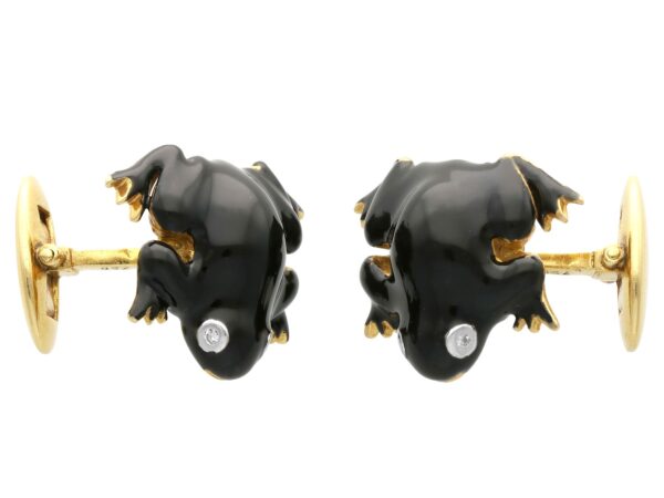 vintage enamel frog cufflinks in gold