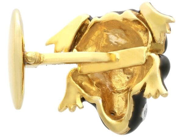 underside vintage enamel frog cufflinks in gold