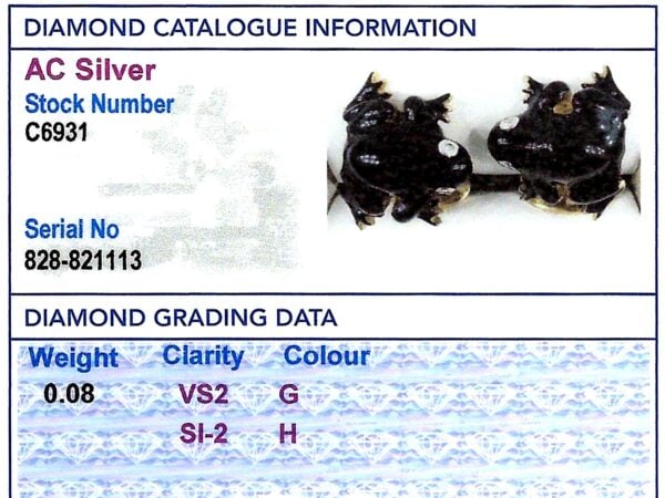 diamond frog cufflinks grading card
