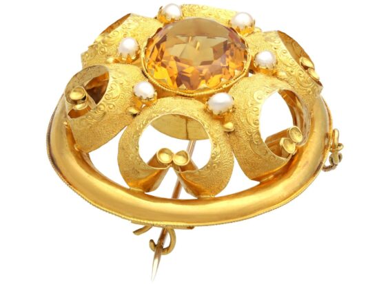 Antique Gold Citrine Brooch Detail