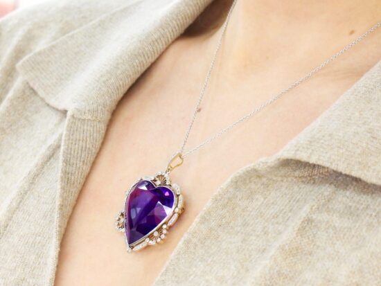 Large Amethyst Heart Pendant wearing