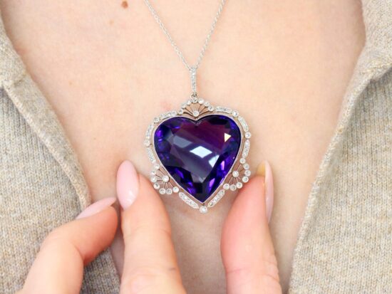 Large Amethyst Heart Pendant wearing
