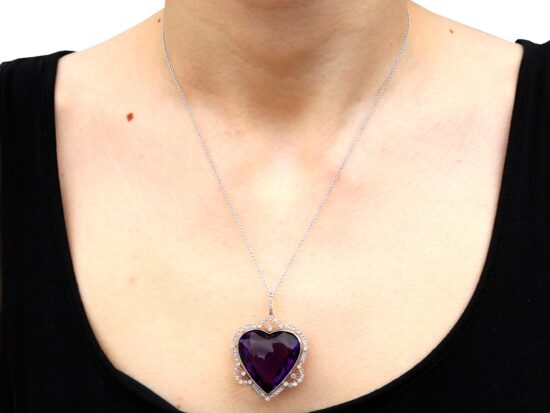 Large Amethyst Heart Pendant wearing
