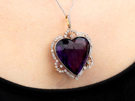 wearing Large Amethyst Heart Pendant