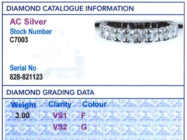 3 Carat Diamond Eternity Band grading card