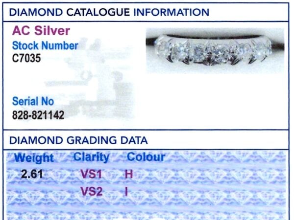 Platinum and Diamond Eternity Ring grading card