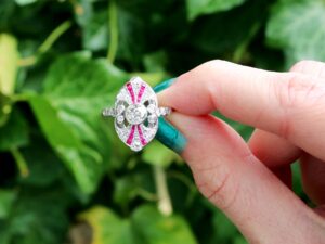 Art Deco Ruby and Diamond Ring outside