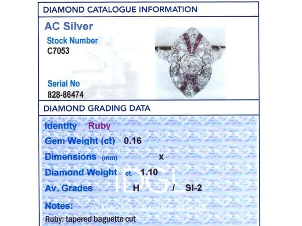 Art Deco Ruby and Diamond Ring grading card