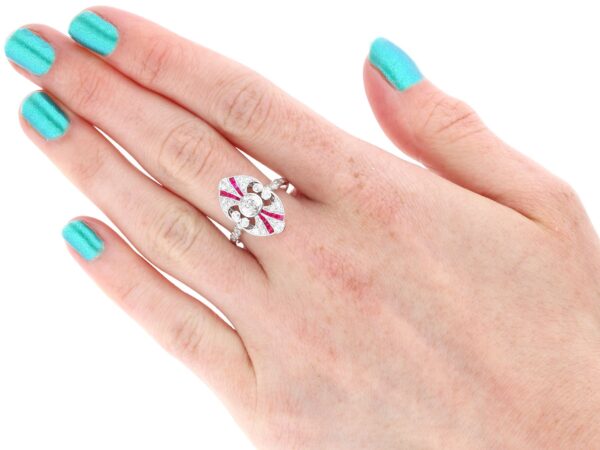 wearing Art Deco Ruby and Diamond Ring