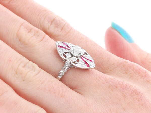 Art Deco Ruby and Diamond Ring on hand