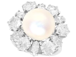 Vintage Cultured Pearl and 4.50ct Diamond, Platinum Dress Ring - Circa 1950