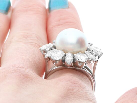Vintage Pearl Diamond Ring On Finger