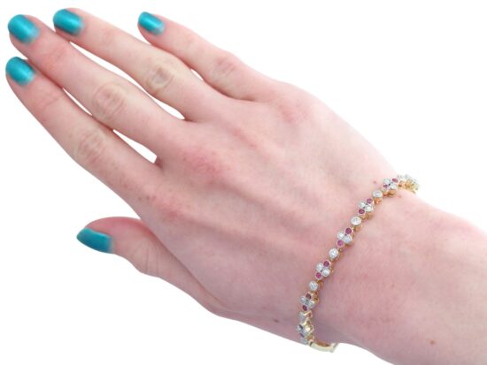 Ruby Diamond Gold Bracelet On Wrist
