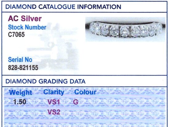 Diamond Full Eternity Ring grading card