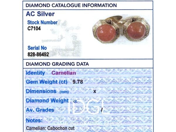 gold carnelian cufflinks grading card