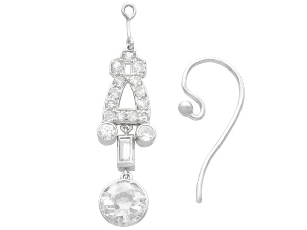 antique Art Deco platinum diamond earrings hook detached