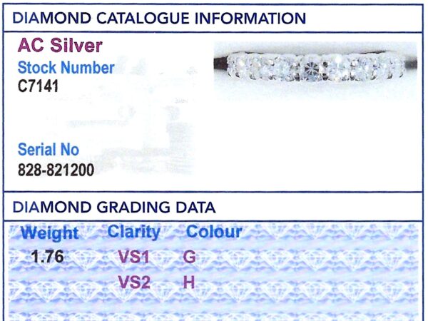French Diamond Eternity Ring grading card