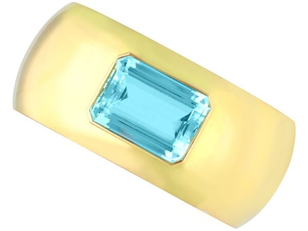 Vintage Aquamarine Yellow Gold Cuff Bangle