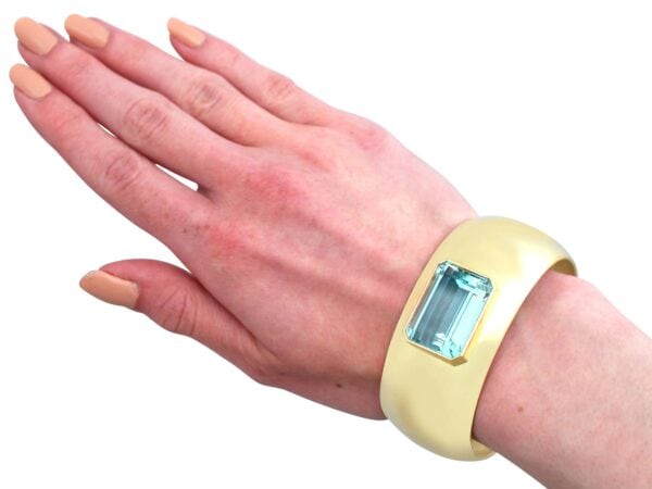 Aquamarine Yellow Gold Cuff On Wrist