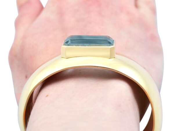 Aquamarine Cuff Bangle Worn Close-Up