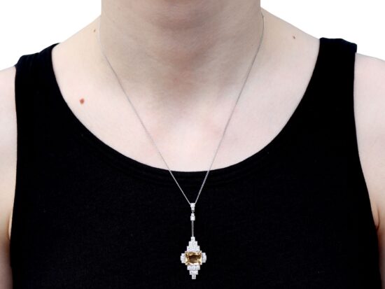 Citrine Diamond Pendant Being Worn